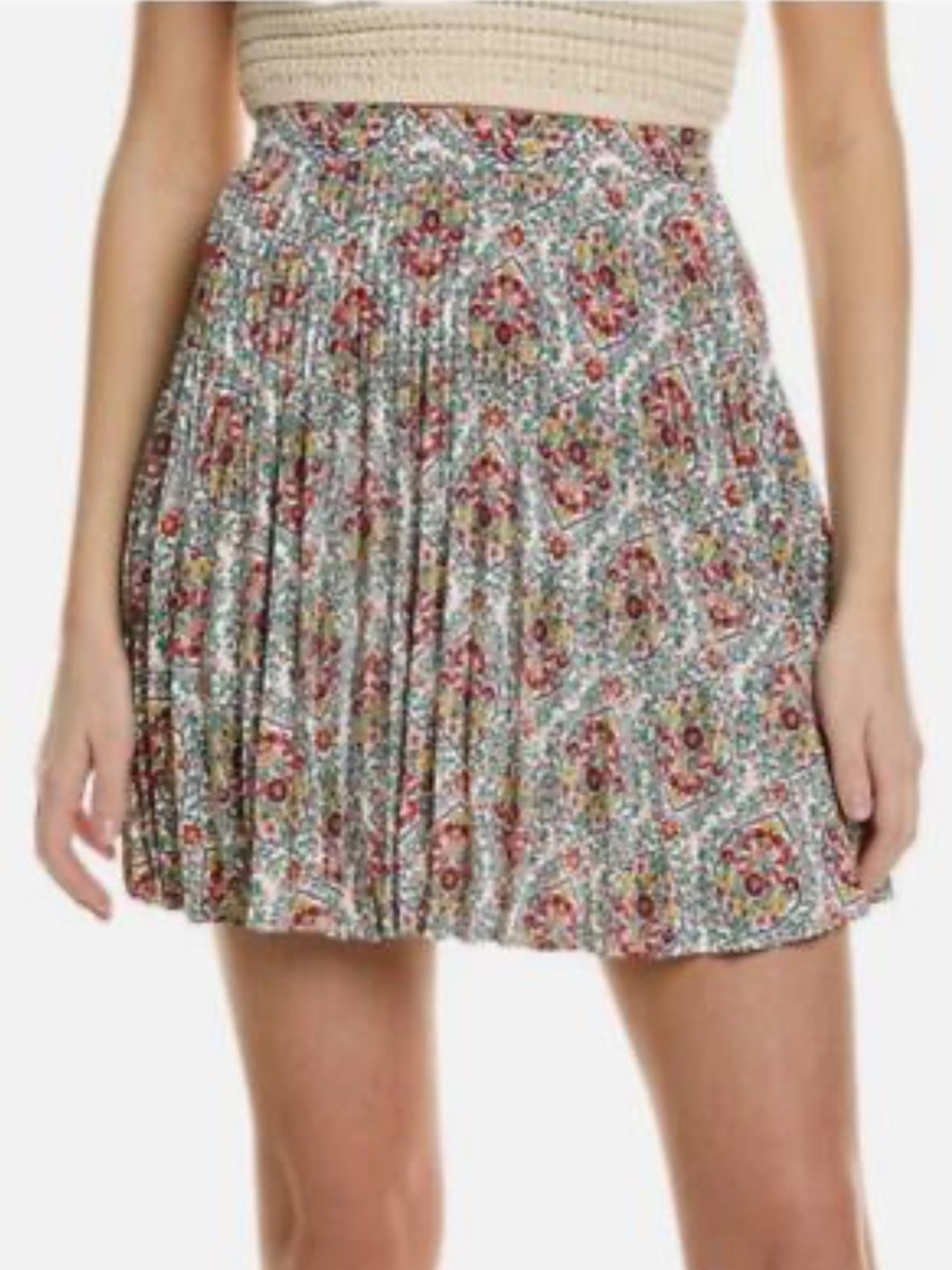 Boden Floral Pleated Skirt White Multicolor Botanical Print Size UK 14 / US 10